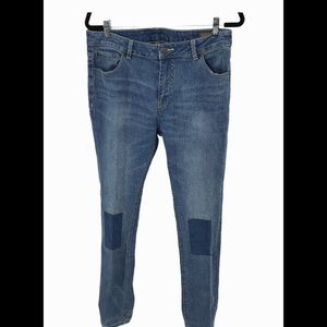 Asos Womans Denim Blue Jeans Mid Rise Patched Knees Size 36 X 34